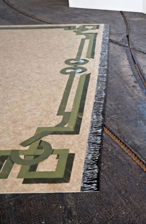 Installation View showing rug by Bernie Reid. Image Keith Hunter
